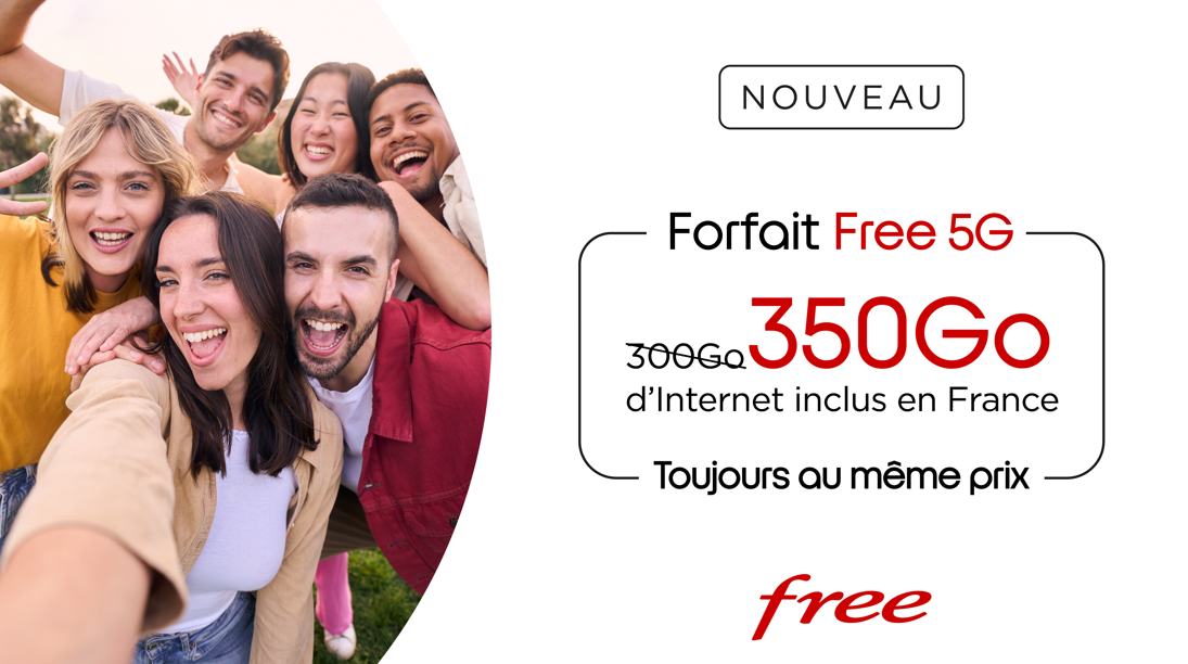 Free augmente l'Internet à 350 Go/mois dans son Forfait Free 5G sans changer le prix